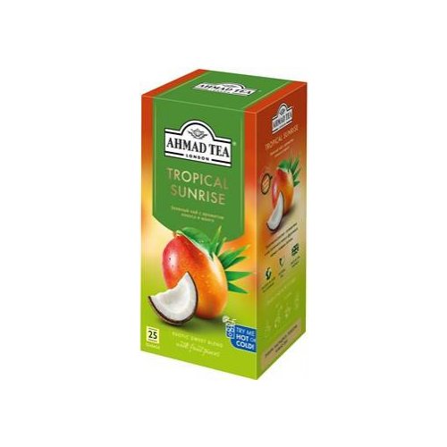 ЧАЙ AHMAD TEA  25 пак.*1,5 гр. Tropical Sunrise с аром. кокоса и манго ф/п зелен. (12) (2902)