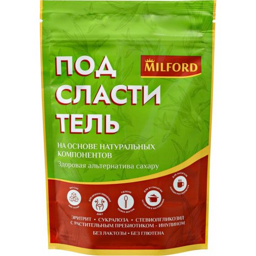 MILFORD Эритрит-Сукралоза,Стевиогликозид с инулином 150 гр. зип-пакет (10)