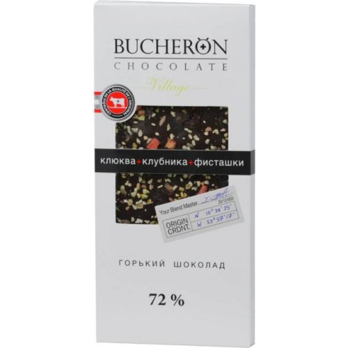 Bucheron VILLAGE (с окном) шоколад Горький с клюквой, клубн. и фисташ. 85 гр х 10 шт картон (6) 1378
