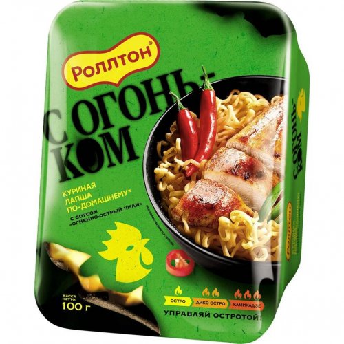 Роллтон Лапша по-домашнему 100 гр. Курица Огненно-острый чили, лоток (24) (в пал.42)