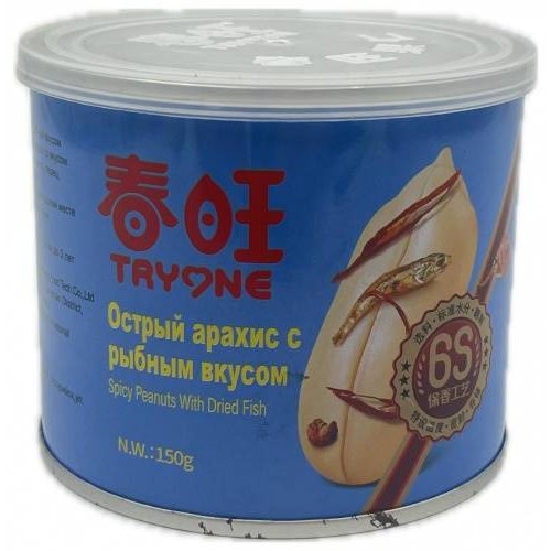 TRYONE Арахис жареный острый с суш.рыбой 150 гр, ж/б (24)